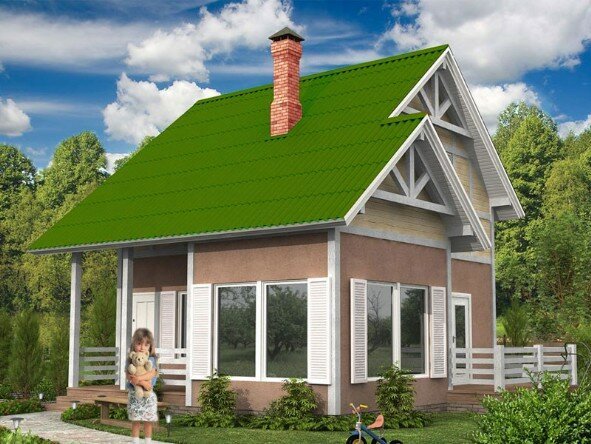 Front domu z zielonym dachem. źródło zdjęcia: dom-bt.com